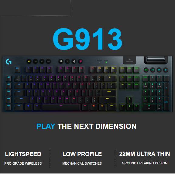 Logitech G913 Lightspeed Ultrathin Wireless RGB Mechanical Gaming Keyboard Switch (Linear) Logitech G913 Lightspeed Ultrathin Wireless RGB Mechanical Gaming Keyboard Switch (Linear)